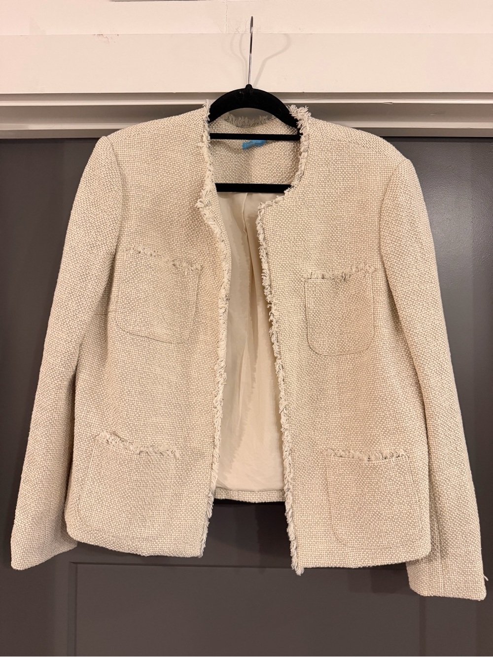J.McLaughlin Ivory Textured Fringe Trim Jacket Size L